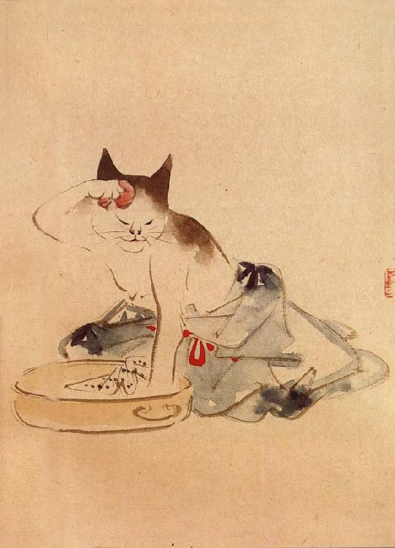 Hiroshige, Ando Cat Bathing oil painting image